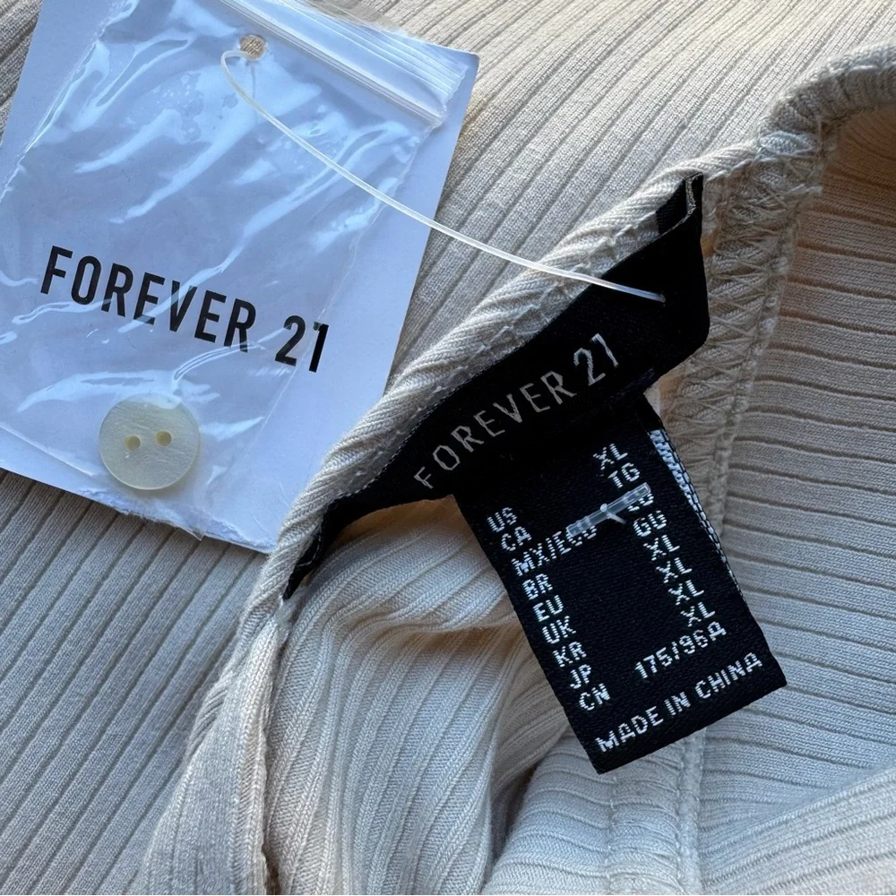 NWT Forever 21 Beige Ribbed Knit Keyhole Mock Neck Long Sleeve Midi Dress sz XL